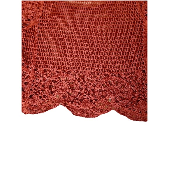 Ultra Pink Womens Crochet Top L Orange Open Knit Layering Boho Festival Cottage - Picture 5 of 9